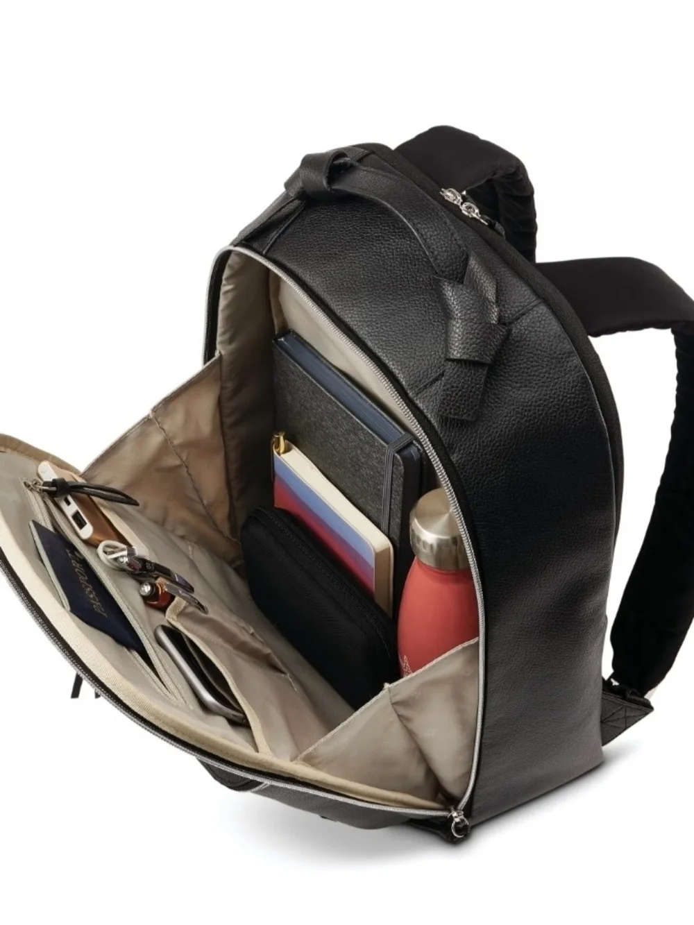 Samsonite Black Leather Backpack with Silver Zippers 14